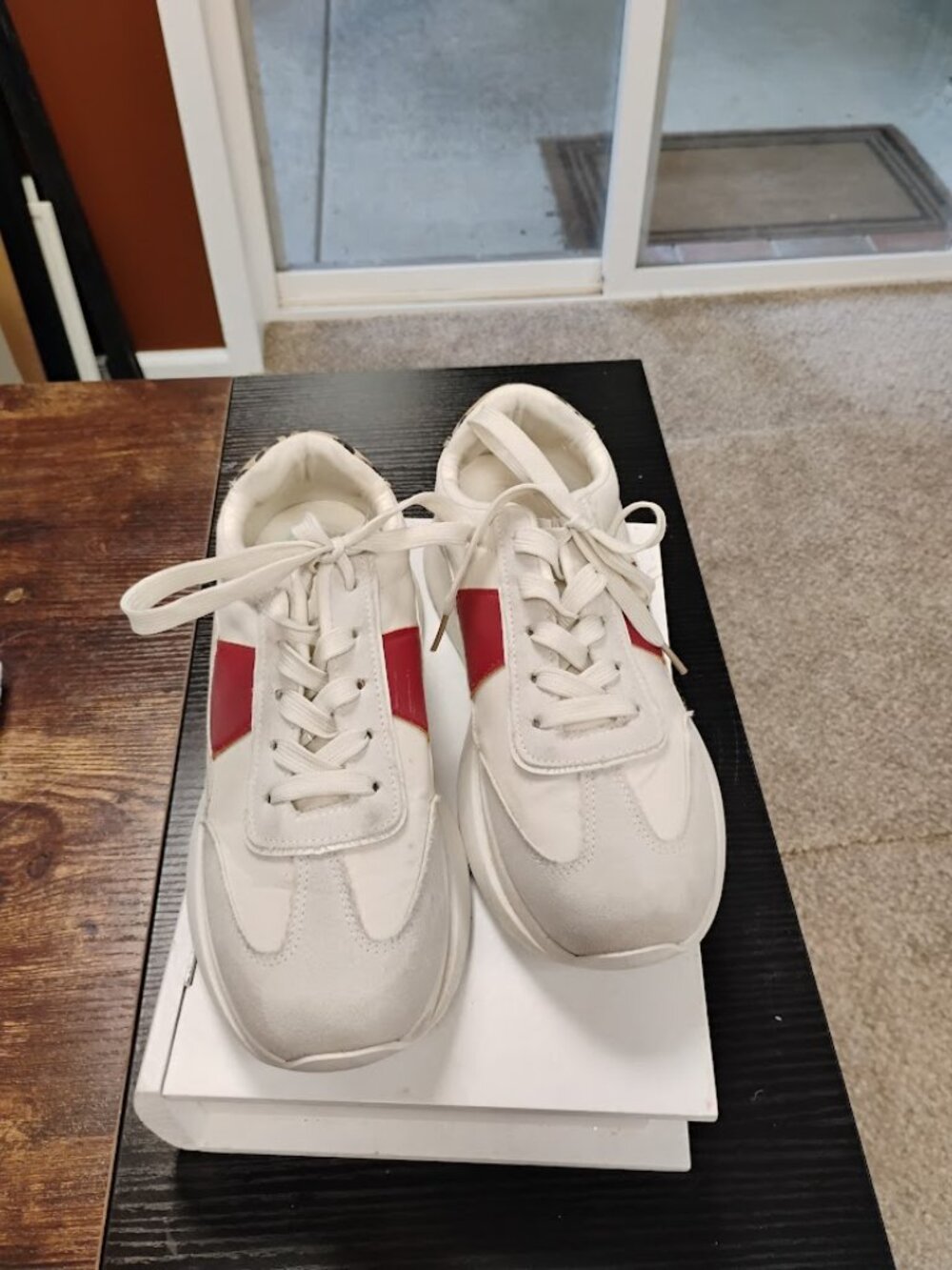 White Chunky Platform Sneakers Red Leopard Detail Size 8